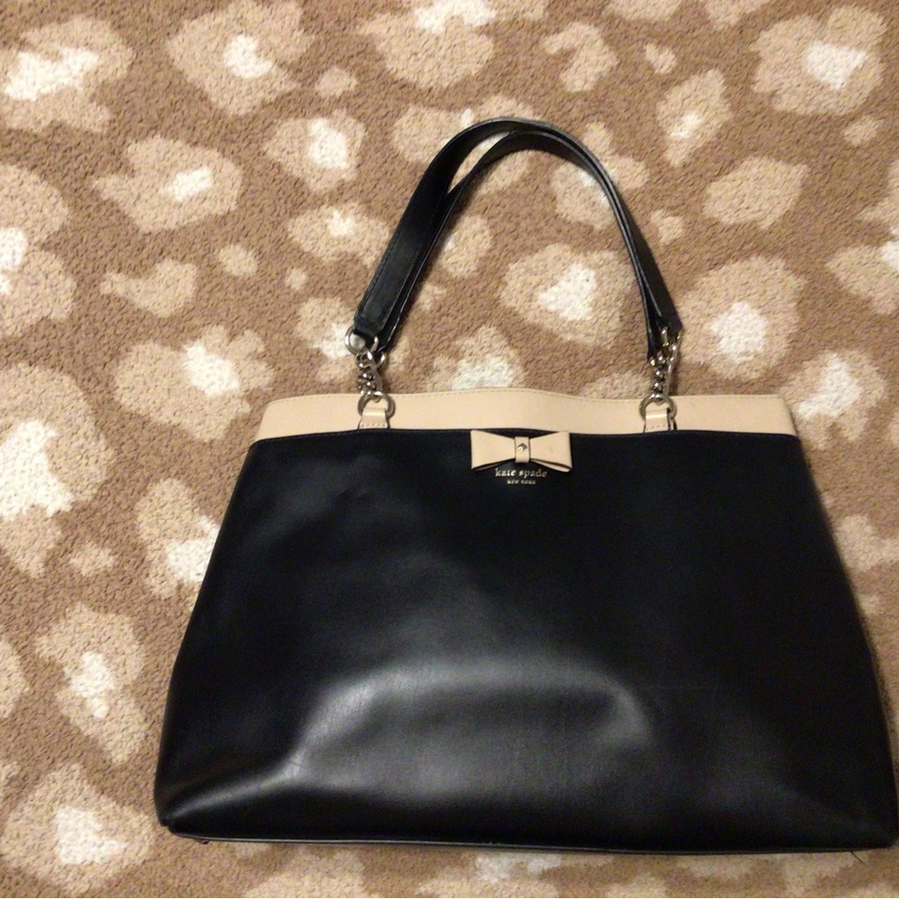 Kate Spade Baldwin Street Maryanne Black and Beige Leather Tote w/ reusable bag